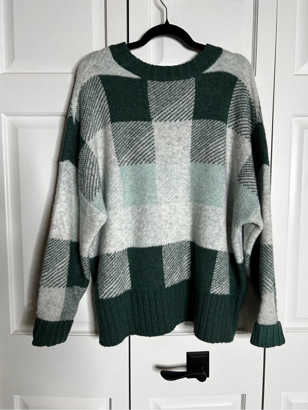 a new day Green and Light Gray Plaid Crewneck Sweater